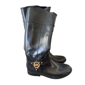 Michael Kors Fulton Black Rubber Riding Style Harness Rain Boots - Size 10